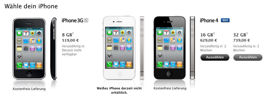 iPhone 4 Storeübersicht iPhone 4 Storeübersicht