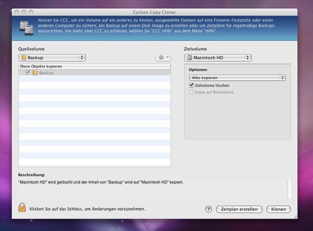 Carbon Copy Cloner - Backup wiederherstellen