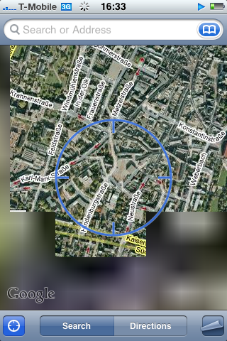 Google Maps - Positionsbestimmung per assisted GPS auf iPhone 3G