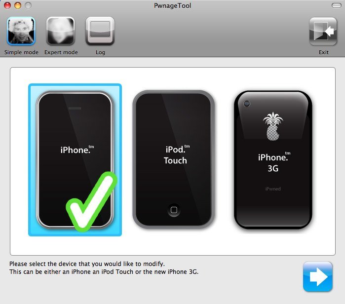 PwnageTool - iPhone-Auswahl