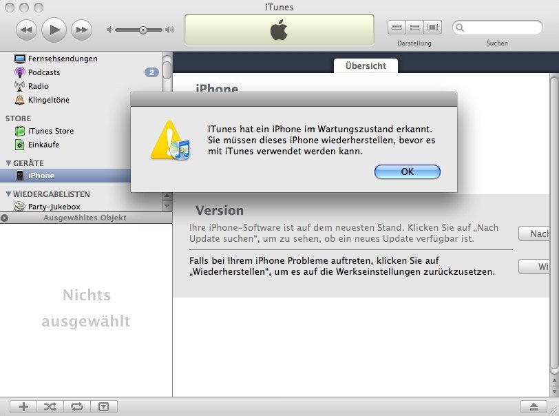 iTunes - iPhone im Wartungsmodus