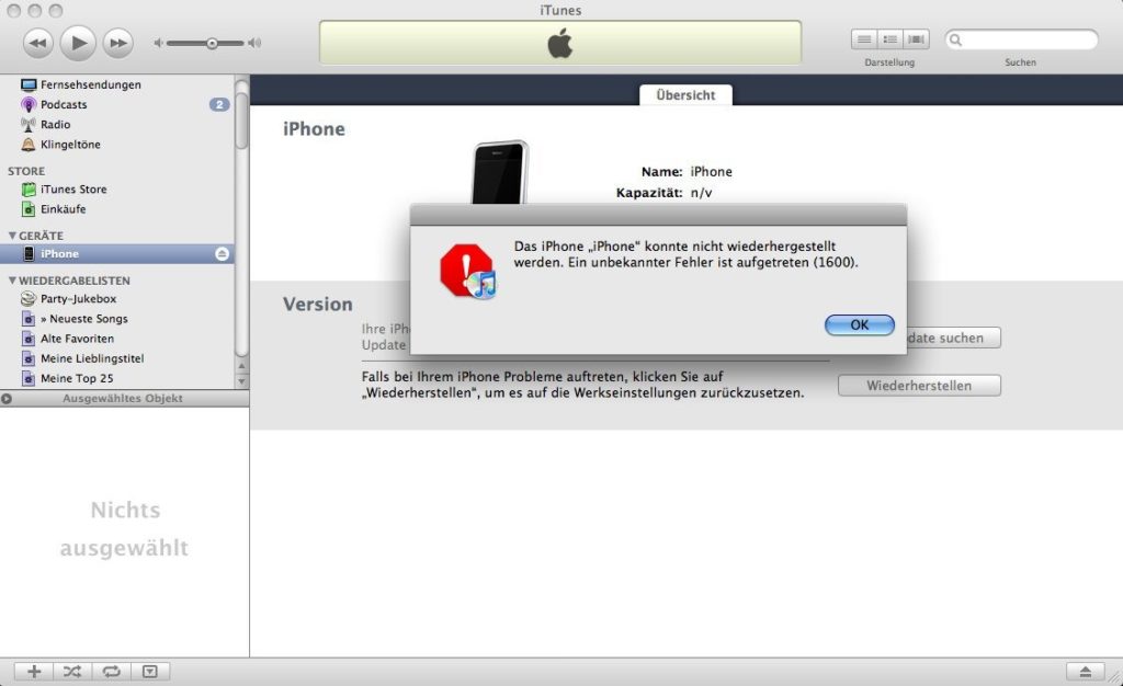 iTunes - Fehler 1600