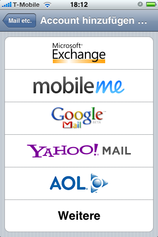 für deutschen Markt modifizierte Variante der iPhone-Mail-Einstellungen mit Googlemail