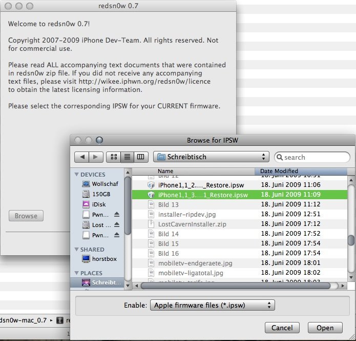 redsn0w - Auswahl Firmware