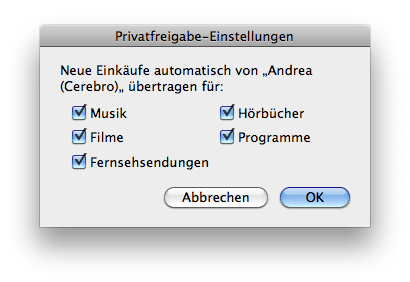iTunes 9 - Privatfreigabe-Einstellungen