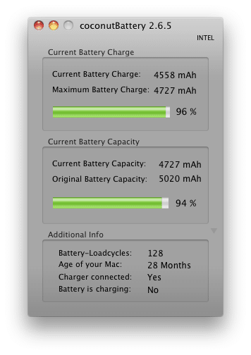 coconutBattery - Anzeige über Akkukapazität