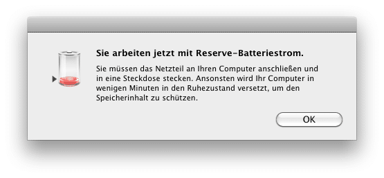 Reservestrom-Hinweis unter OS X