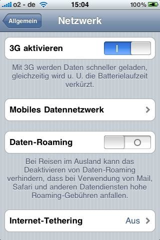 3G aktivieren - iOS-Einstellungen