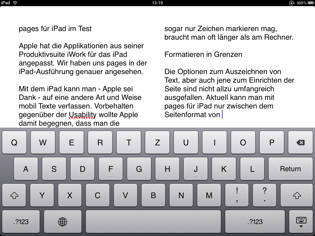 Pages für iPad - Zwei-Spalten-Layout