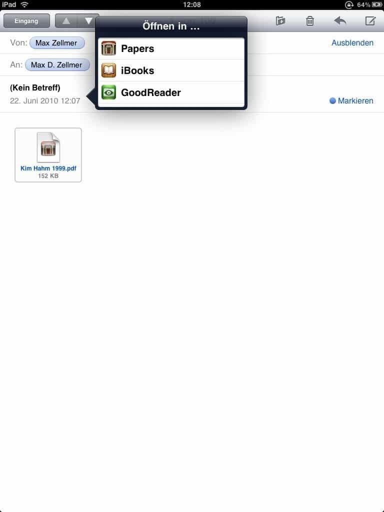 iBooks 1.1 - Speichern von PDF in Mail