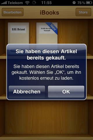iBooks 1.1 - Artikel bereits gekauft
