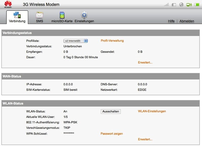 Huawei E5 - Webinterface