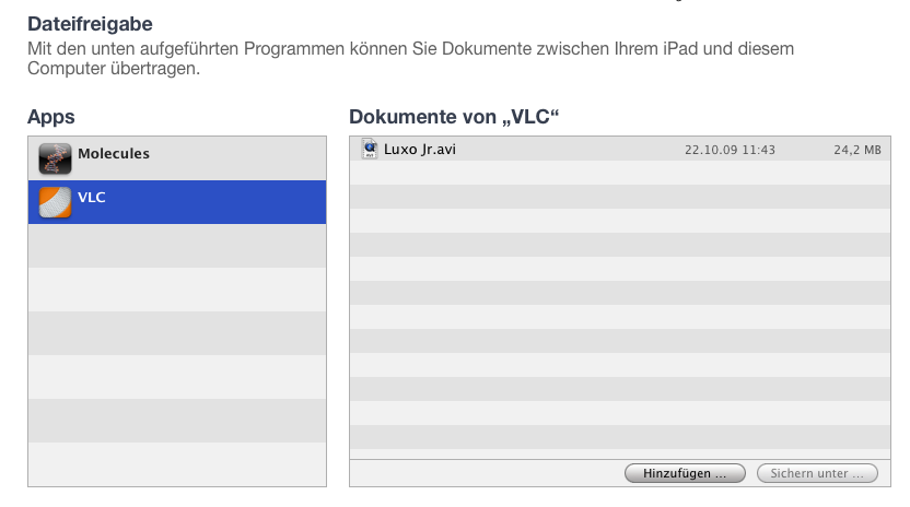 VLC für iPad - mit iTunes verbinden
