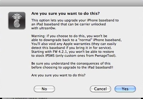 redsn0w 0.9.6b5 - Bestätigung Upgrade auf iPad-Baseband