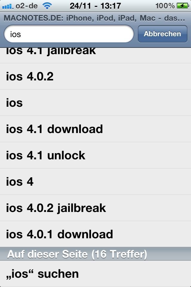 Mobile Safari - Webseite durchsuchen