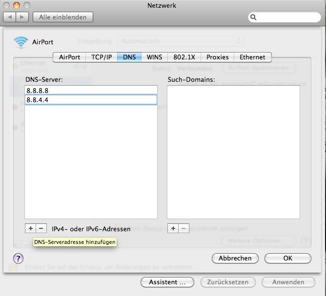 OS X 10.6.5 - DNS-Server hinzufügen