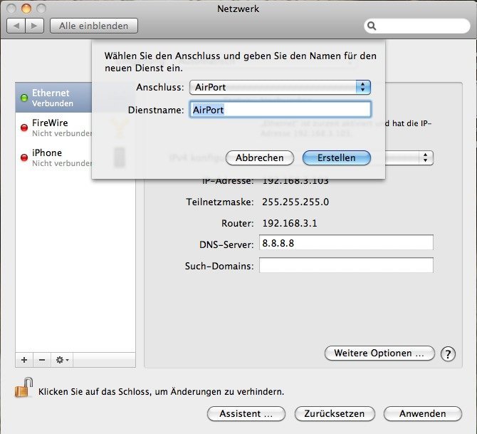 OS X 10.6.5 - AirPort-Verbindung neu hinzufügen