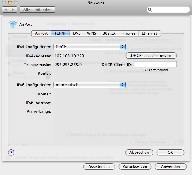 OS X 10.6.5 - DHCP Lease erneuern