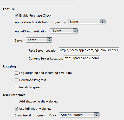 Mac App Store Debug-Menü Mac App Store Debug-Menü