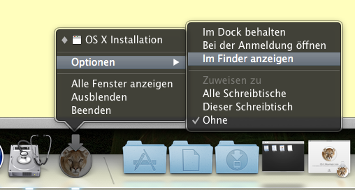 OS X Mountain Lion - Rechtsklick auf Dock-Icon
