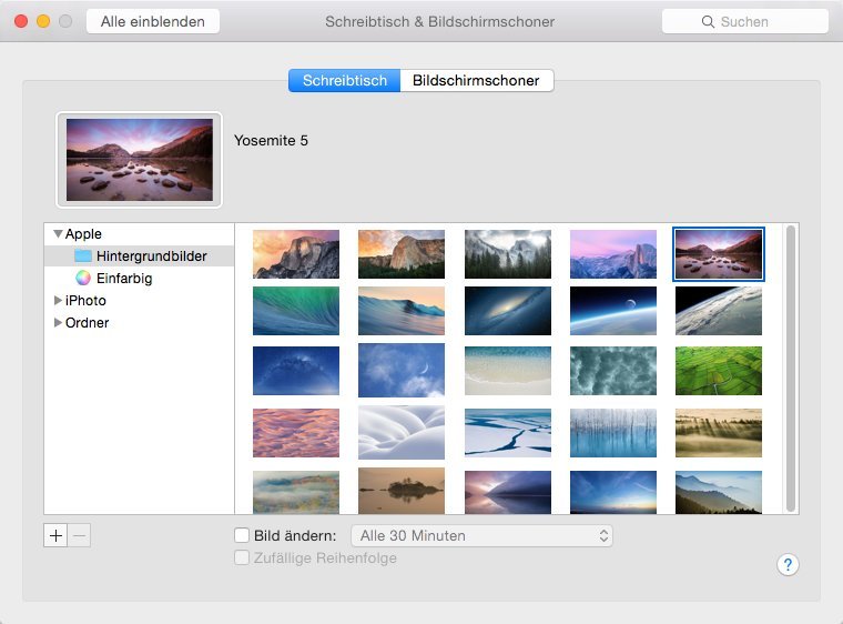 Schreibtisch und Bildschirmschoner in OS X 10.10 Developer Preview 6