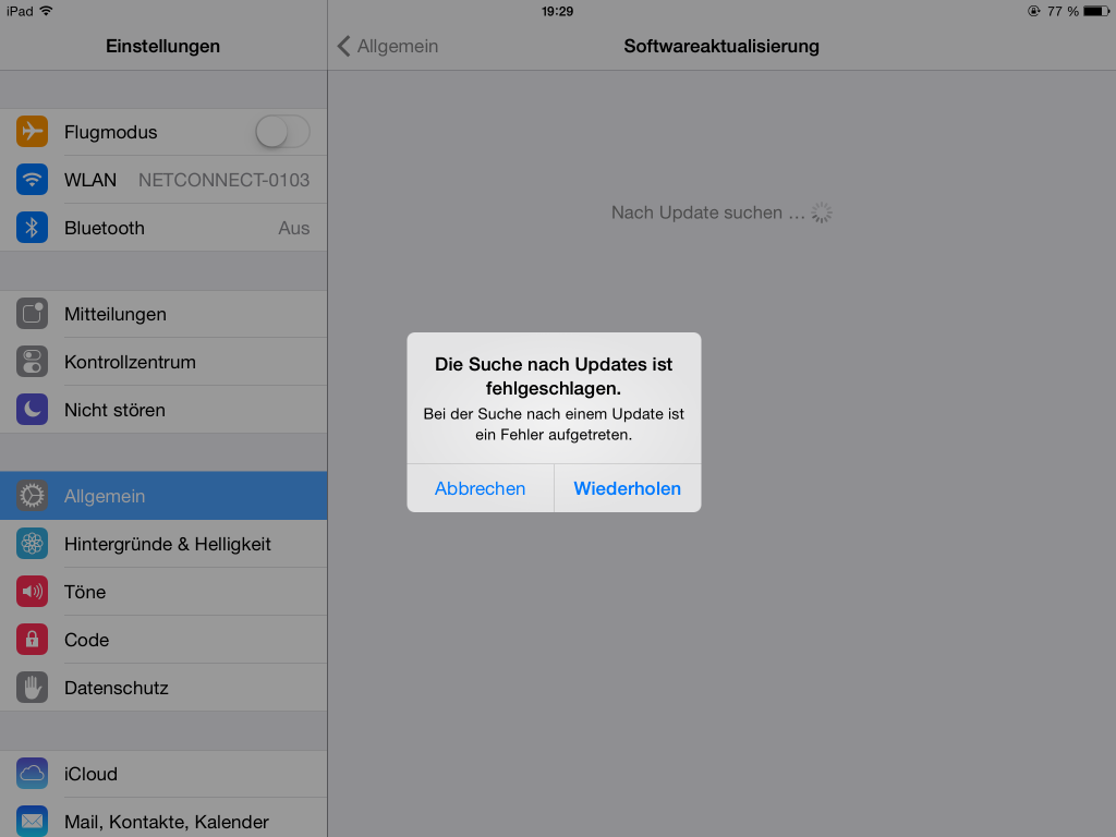 iOS 8 - Fehlemeldung am iPad