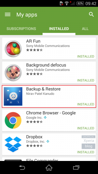 Backup & Restore - Screenshot