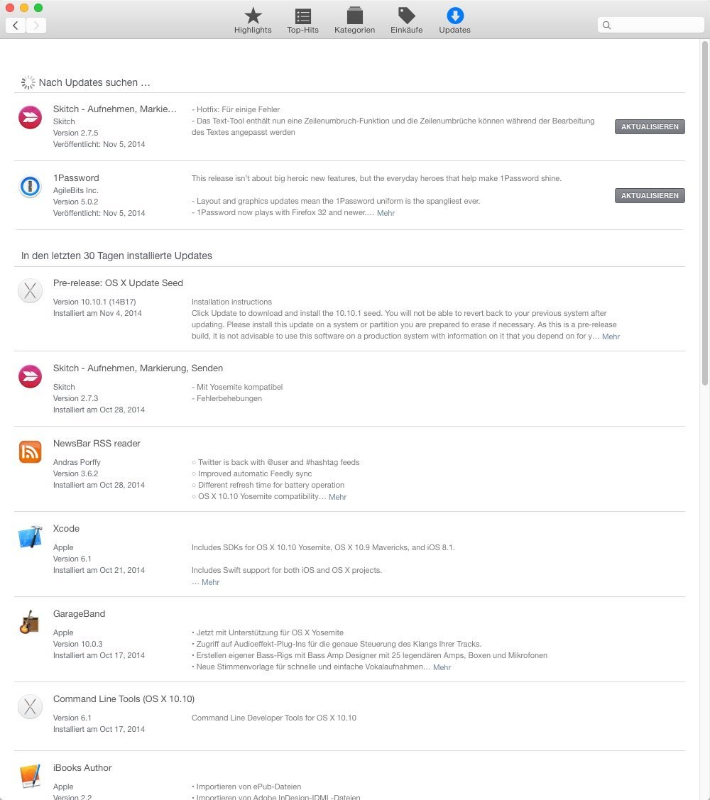 Mac App Store - Updates-Tab im Yosemite-Design