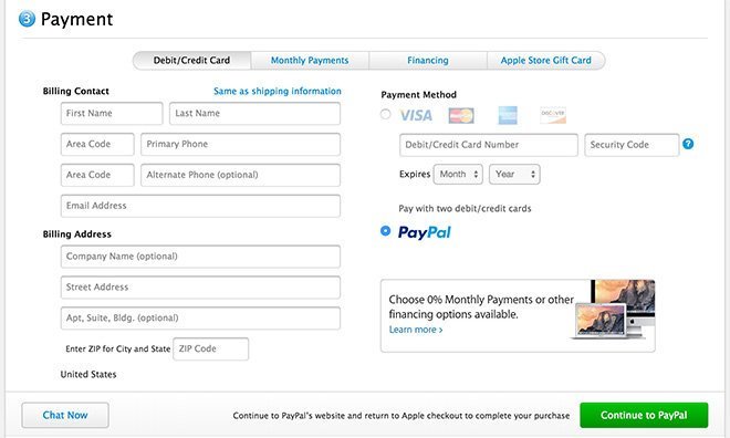Apple Store - PayPal-Bezahloption