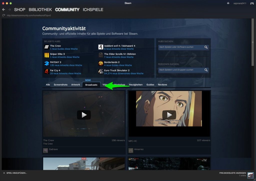 Steam - Broadcasts im Community-Bereich