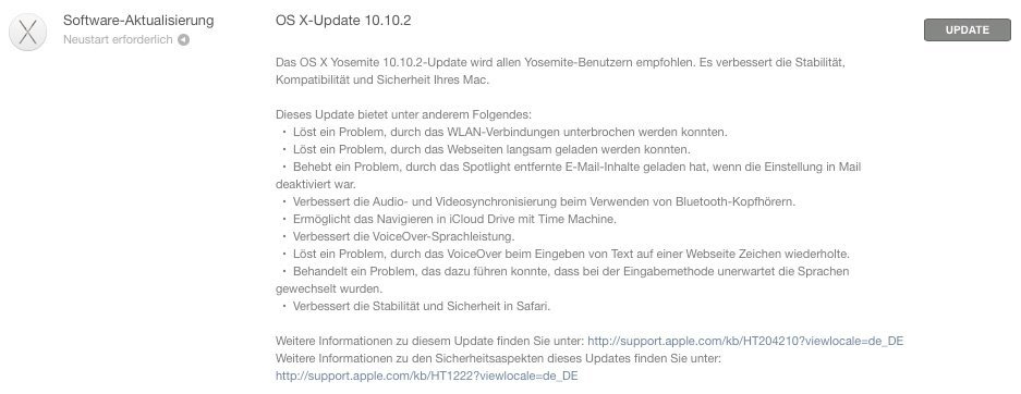 OS X 10.10.2 - Update-Hinweis
