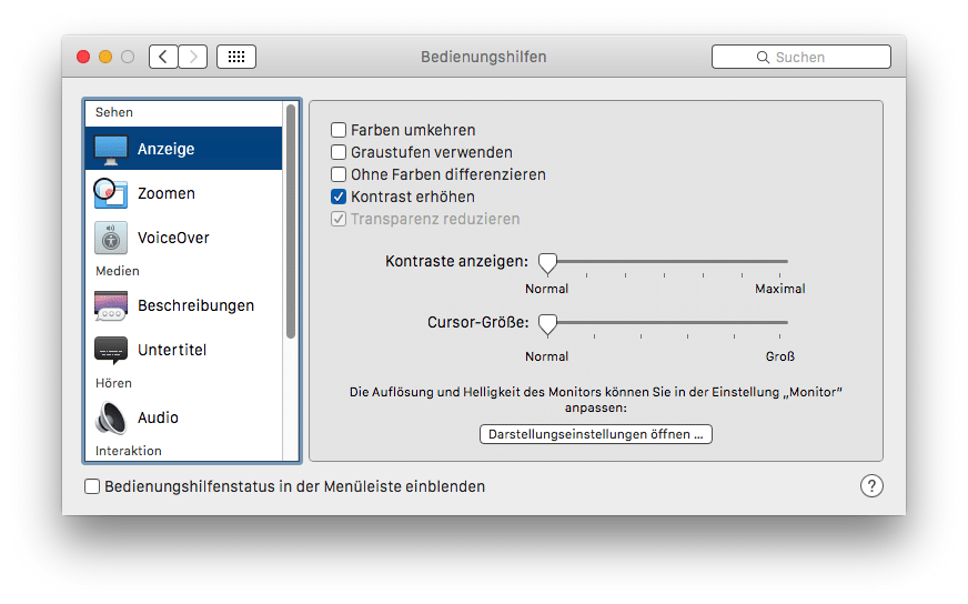 OS X 10.10 - Bedienungshilfen, Display