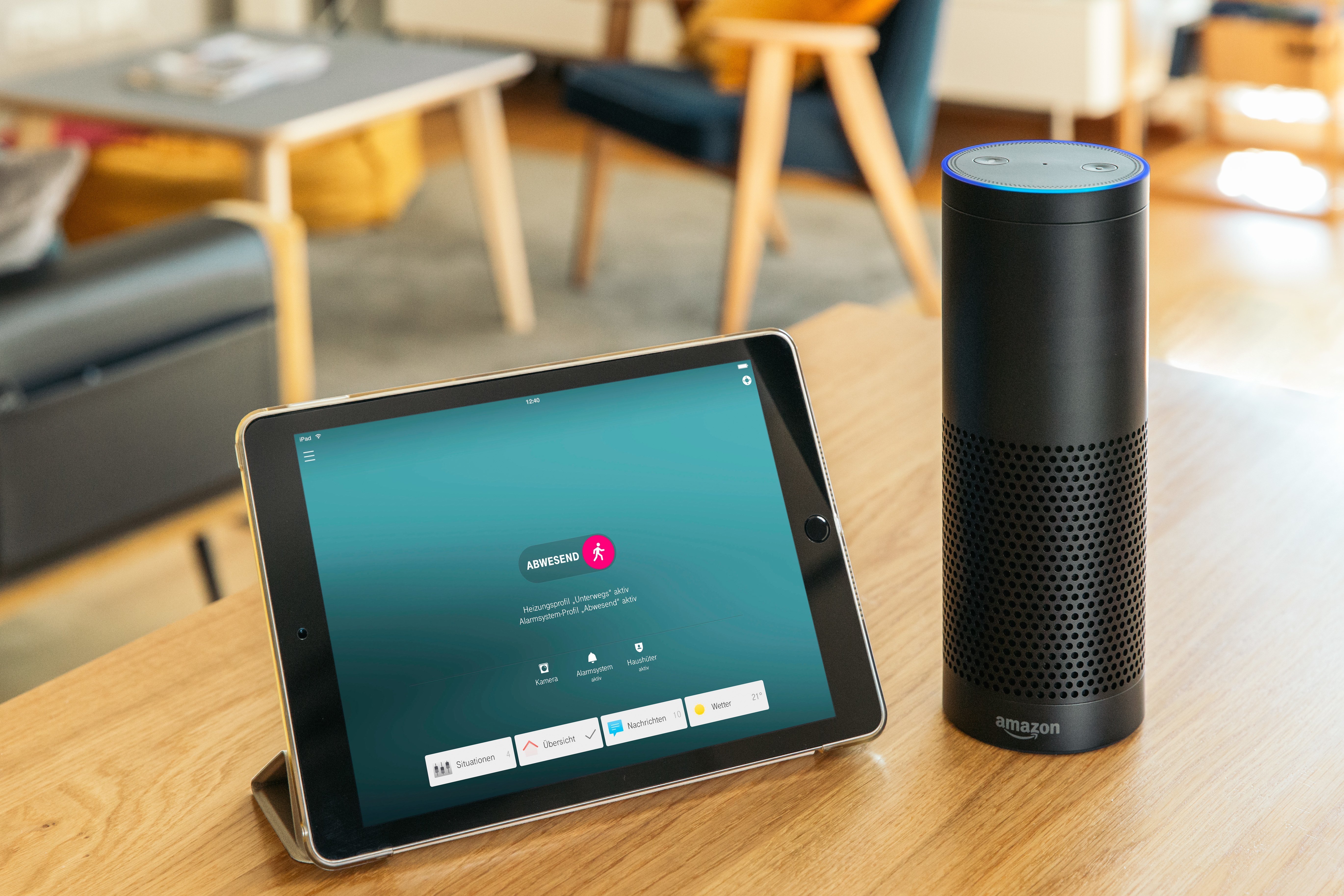 Amazon ECHO in connection with Telekom SmartHome app on tablet