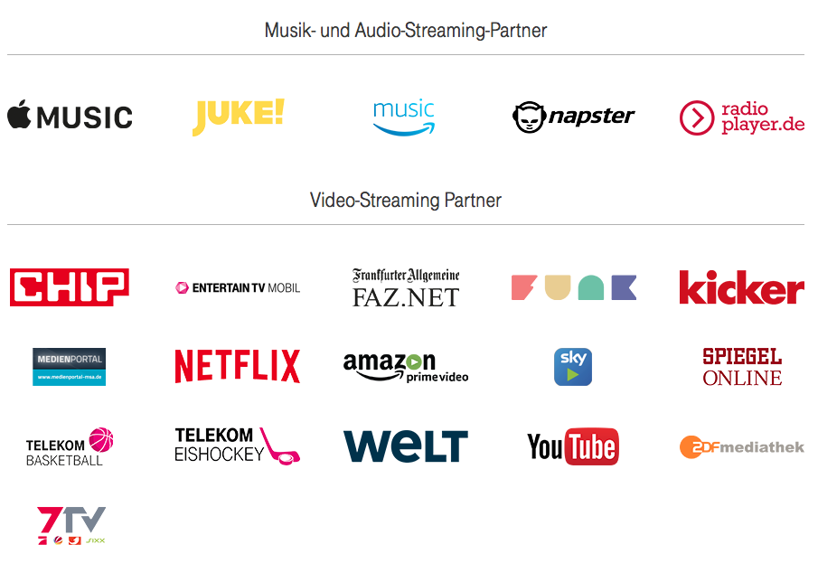 Telekom Stream On - Partner - Screenshot Telekom.de