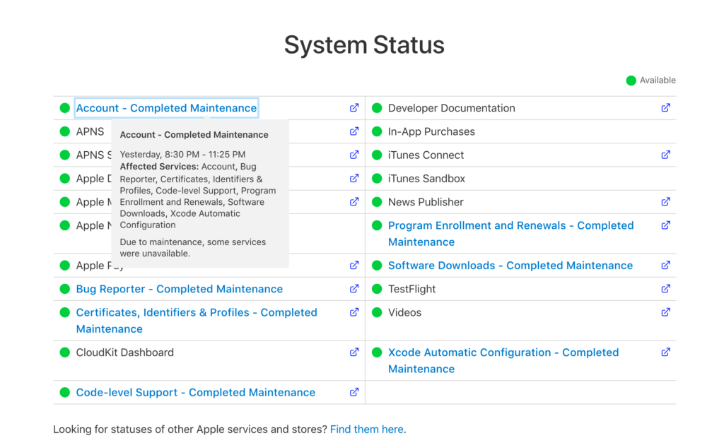 Wartungsarbeiten im Entwickler-Portal, Bild: Screenshot
