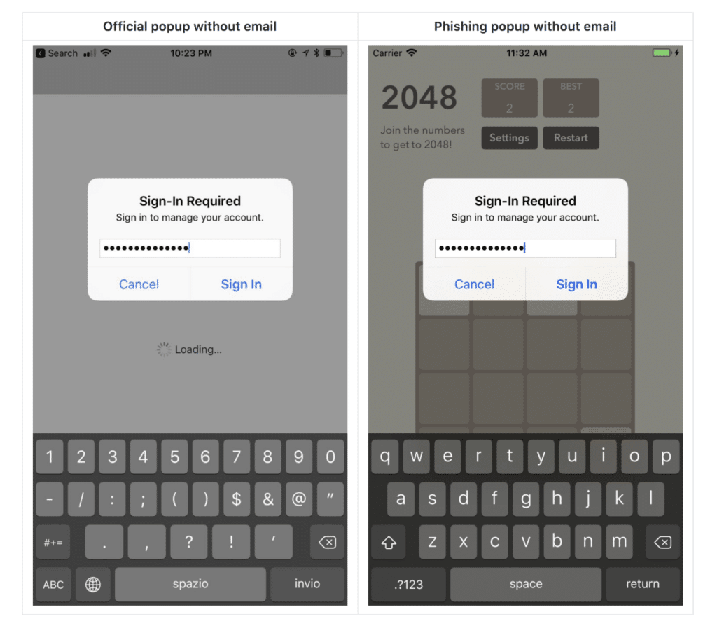 Passwort-Phishing mit iOS-Bordmitteln, Bild: Felix Krause