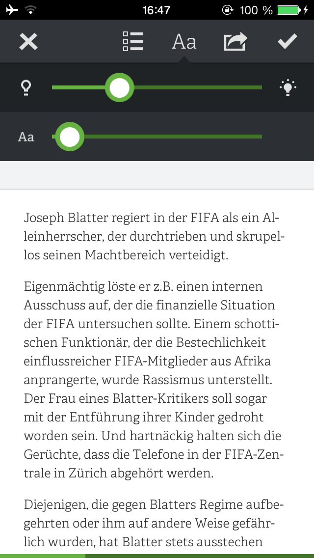 Blinkist - Einstellungsmöglichkeiten im Reader Blinkist - Einstellungsmöglichkeiten im Reader