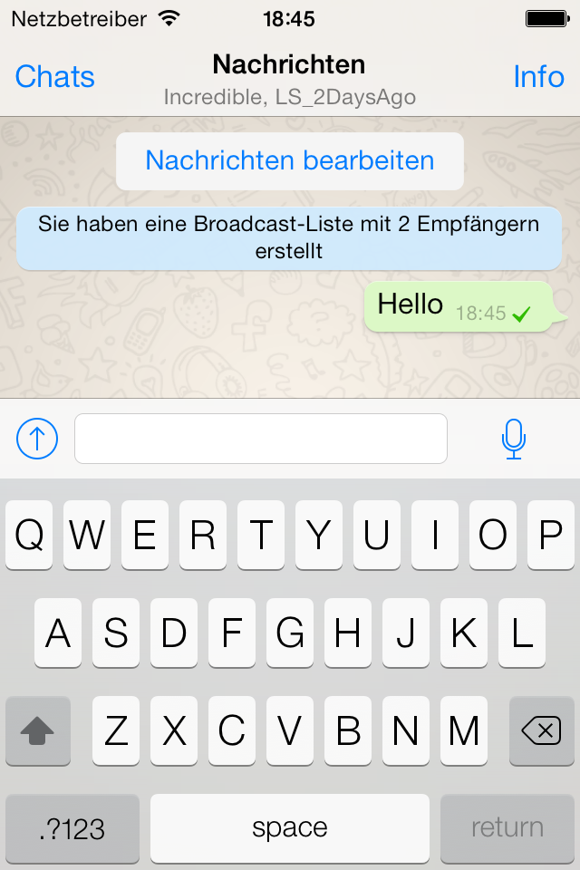 Nachrichten-Ansicht in der Whatsapp-Beta für iOS 7 Nachrichten-Ansicht in der Whatsapp-Beta für iOS 7