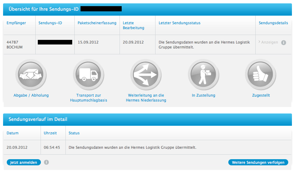 Hermes Paketverfolgung - Screenshot