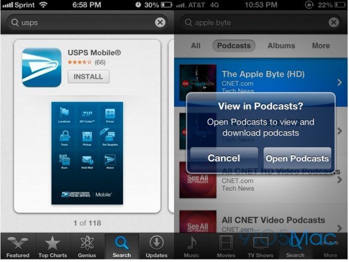iOS 6 neues Layout App-Store-Suchergebnisse
