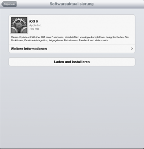 iOS 6 Softwareaktualisierung auf dem Retina-iPad