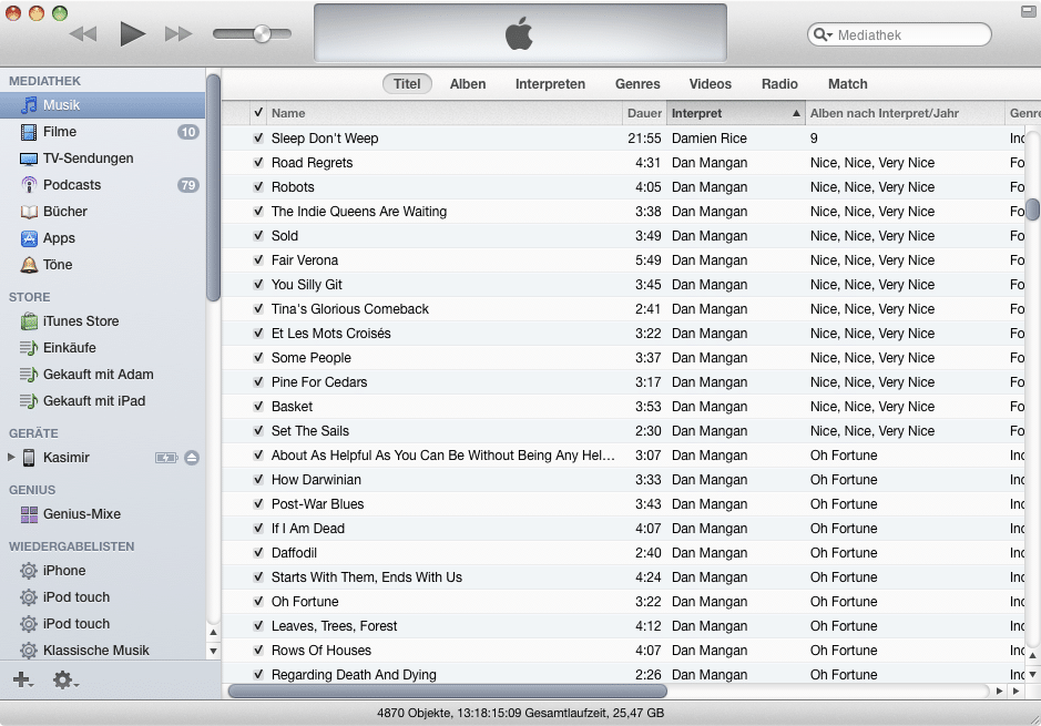 iTunes 11 - reaktivierte Seitenleiste