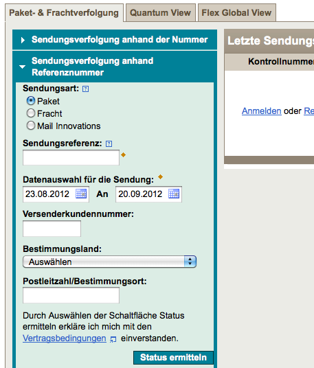 UPS Paketverfolgung - Screenshot