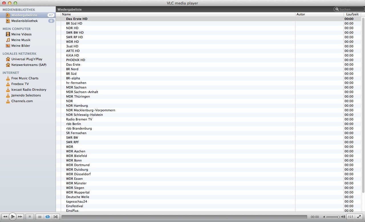 Senderliste von Telekom Entertain im VLC-Player