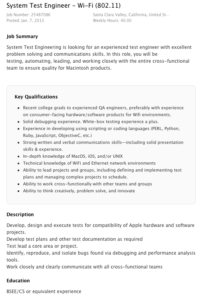 Apple sucht nach System Test Engineer für Wi-Fi