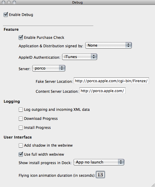 Mac App Store Debug-Menü