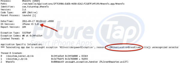 iOS-5-Hinweis in FutureTap-Fehlerbericht iOS-5-Hinweis in FutureTap-Fehlerbericht