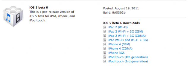 iOS 5 Beta 6 iOS 5 Beta 6
