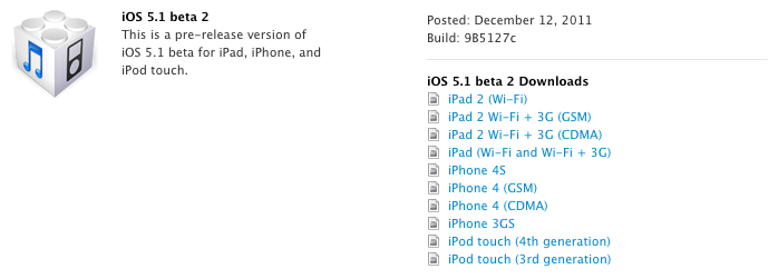iOS 5.1 Beta 2 iOS 5.1 Beta 2