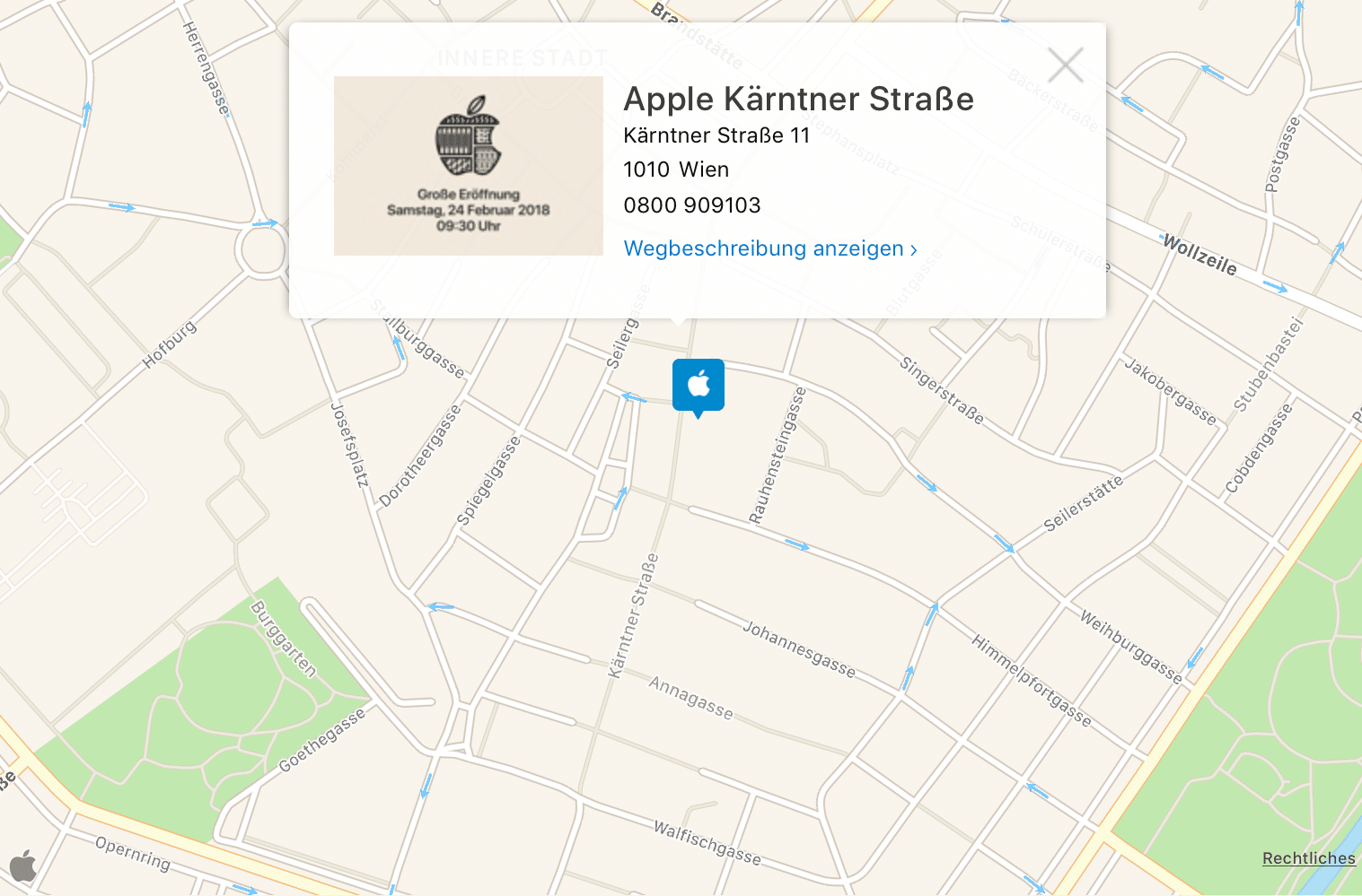 Apple Store Wien - Wegbeschreibung - Screenshot